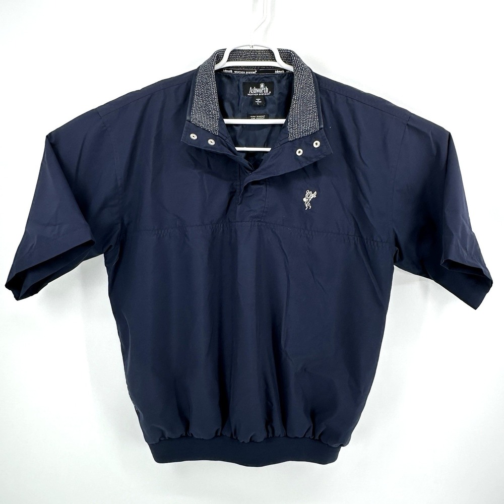 ASHWORTH Weather Systems Pullover Golf Jacket  Water Wind Resistant Mens L Blue